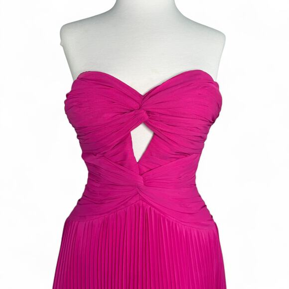 Fuchsia Strapless Pleated Evening Gown Sz XS Y2K Hot Pink Homecoming Prom Dress - Picture 3 of 10